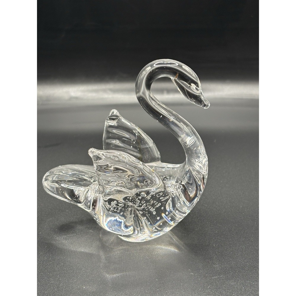 Vintage Murano-Style Hand-Blown Glass Swan - Bullicante Bubbles, Polished Pontil